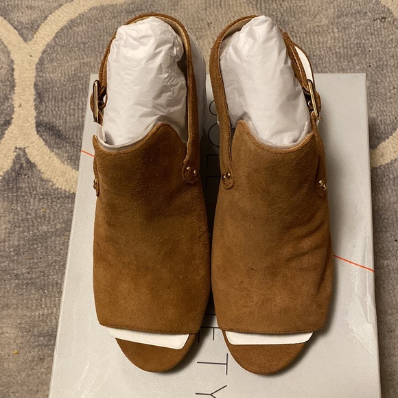 Sole Society New In Box So-Ceiliah Cinnamon Cow Split Suede 8.5.M Wedge Heels - Picture 2 of 6